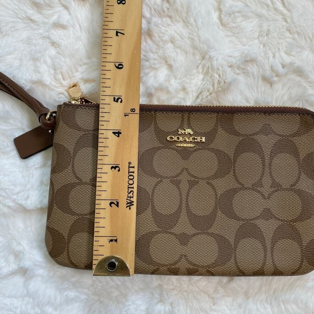 COACH Double Zip Wallet Wristlet in Signature Coated Canvas in Classic Khaki - Picture 13 of 13